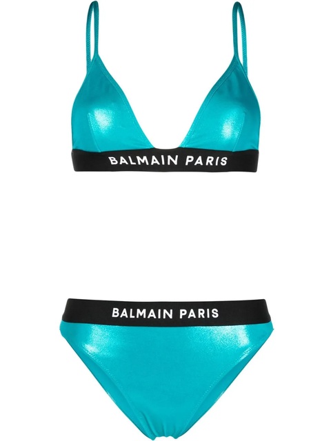 Balmain logo-band one-shoulder bikini - Blue - zdjęcie produktu nr 1
