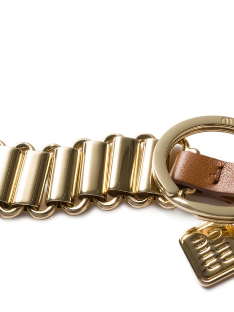 Miu Miu logo-engraved leather key ring - Gold - zdjęcie produktu nr 2