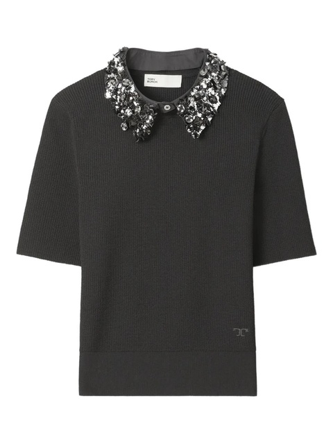 Tory Burch embellished-collar short-sleeve top - Black - zdjęcie produktu nr 1