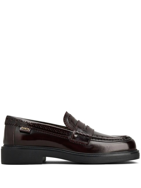 Tod's brogue-trim leather loafers - Red - zdjęcie produktu nr 1