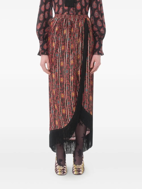 Valentino Garavani fringed floral-print maxi skirt - Red - zdjęcie produktu nr 2