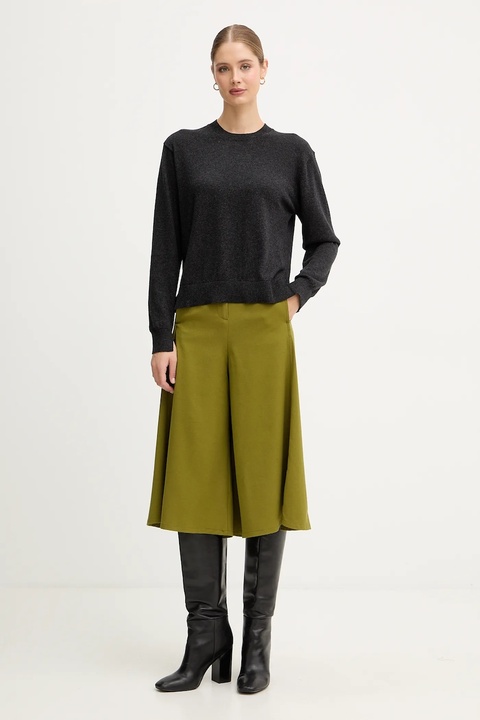 United Colors of Benetton spodnie z domieszką wełny damskie kolor zielony szerokie high waist 4YVXDF0A9 - zdjęcie produktu nr 2