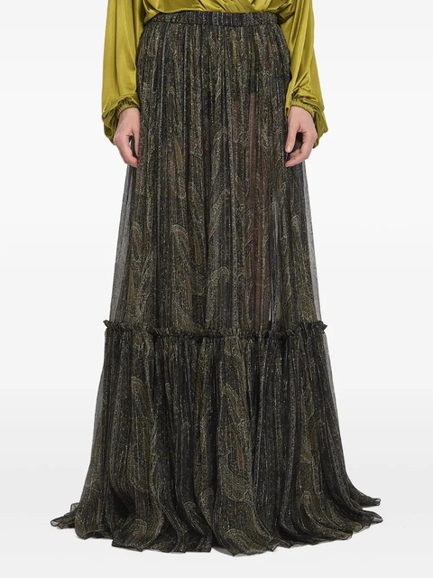 Saint Laurent paisley metallic-fiber tiered skirt - Green - zdjęcie produktu nr 1
