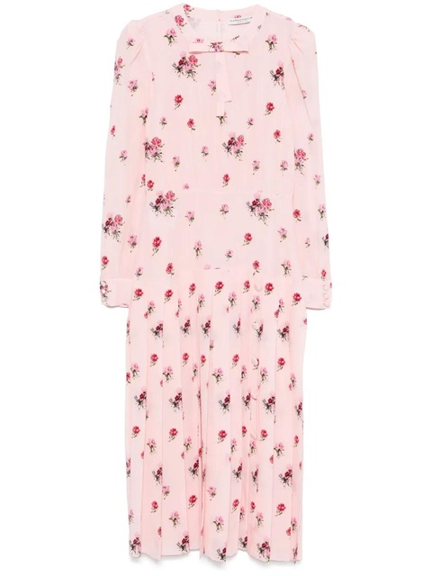 Alessandra Rich rose-print pleat-detailing midi dress - Pink - zdjęcie produktu nr 1