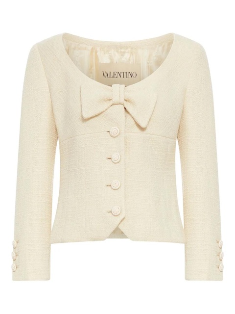 Valentino Garavani bow-detail tweed jacket - Neutrals - zdjęcie produktu nr 1