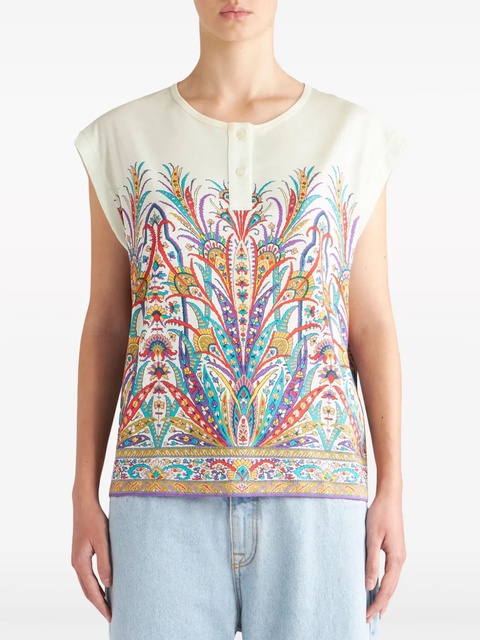ETRO graphic-print Henley-neck T-shirt - White - zdjęcie produktu nr 1