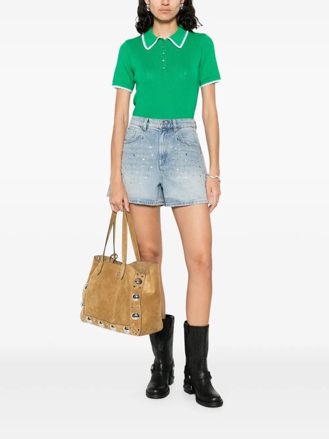 Maje pointelle-knit crochet polo top - Green - zdjęcie produktu nr 2