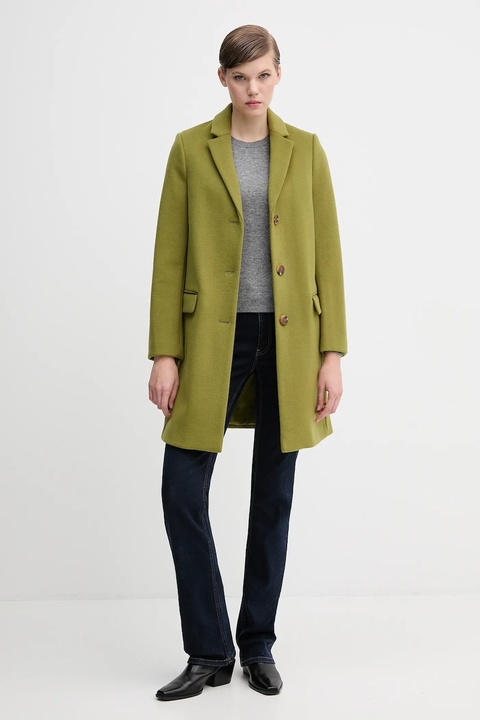 United Colors of Benetton płaszcz z dodatkiem wełny kolor zielony 2V0PDN062 - zdjęcie produktu nr 1