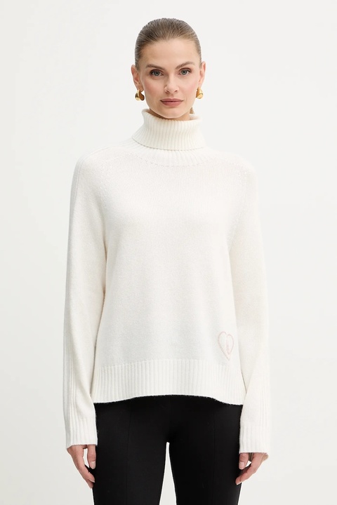 Liu Jo sweter z dodatkiem wełny damski kolor beżowy z golfem MF5445 MS76L - zdjęcie produktu nr 1