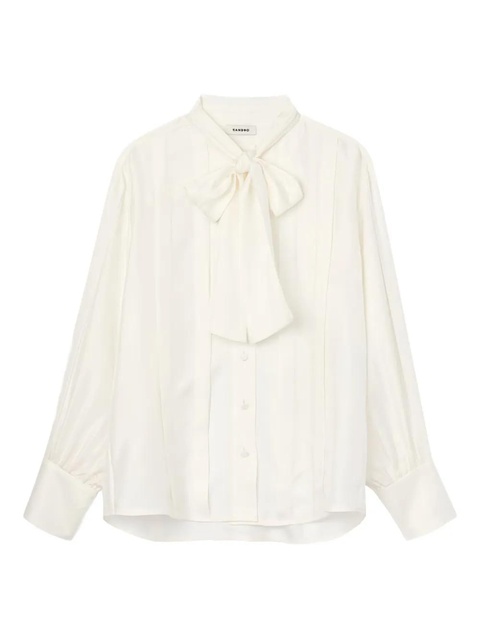 SANDRO pleated tie-neck silk shirt - White - zdjęcie produktu nr 1