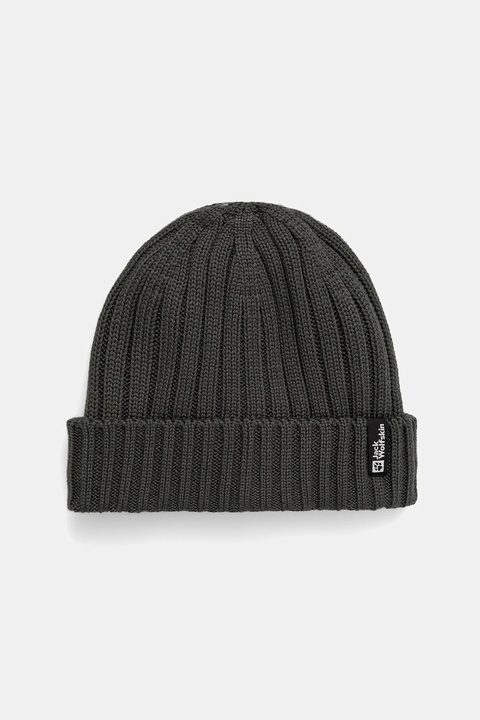 Jack Wolfskin czapka z dodatkiem wełny RIB KNIT kolor zielony 1907122 - zdjęcie produktu nr 1