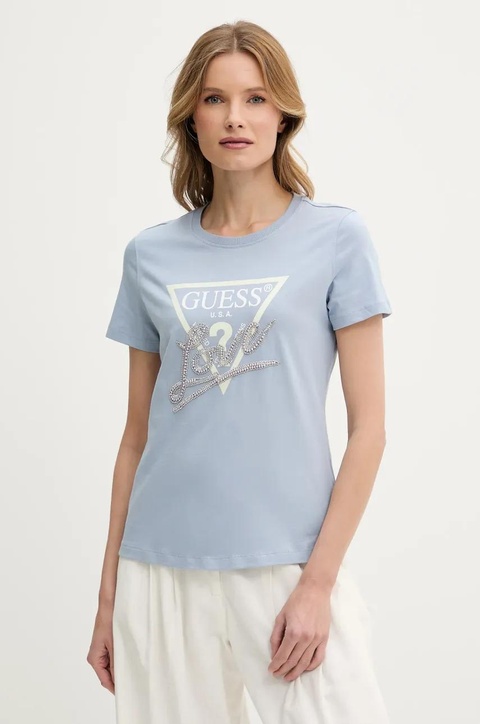 Guess t-shirt bawełniany damski kolor niebieski W5GI05 I3Z14 - zdjęcie produktu nr 1