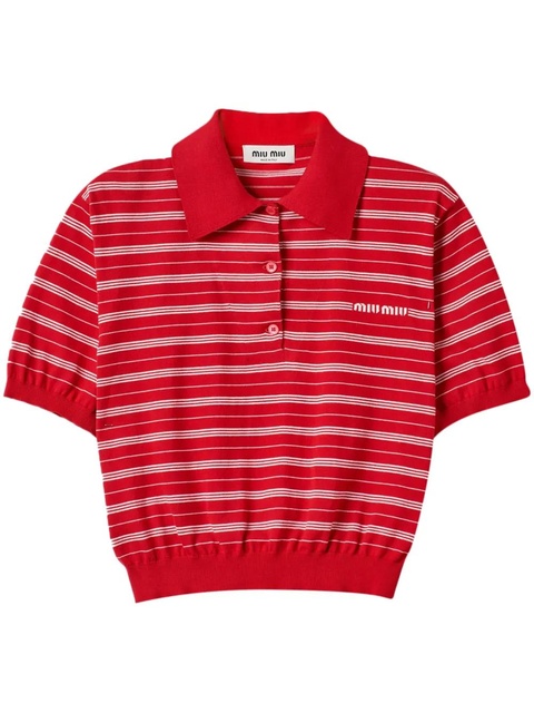 Miu Miu intarsia-knit logo polo shirt - Red - zdjęcie produktu nr 1
