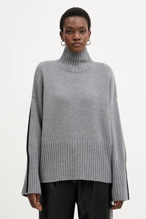 Pinko sweter wełniany damski kolor szary lekki z golfem 105396 A2PL - zdjęcie produktu nr 1