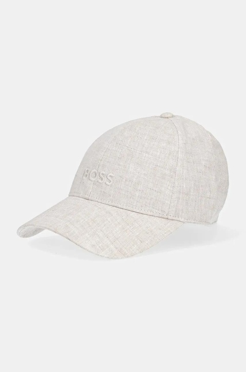 BOSS czapka z daszkiem lniana kolor beżowy gładka 50539507 - zdjęcie produktu nr 1