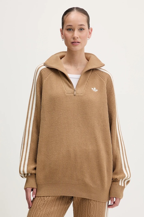 adidas Originals sweter Funnel damski kolor zielony z półgolfem KS7787 - zdjęcie produktu nr 1