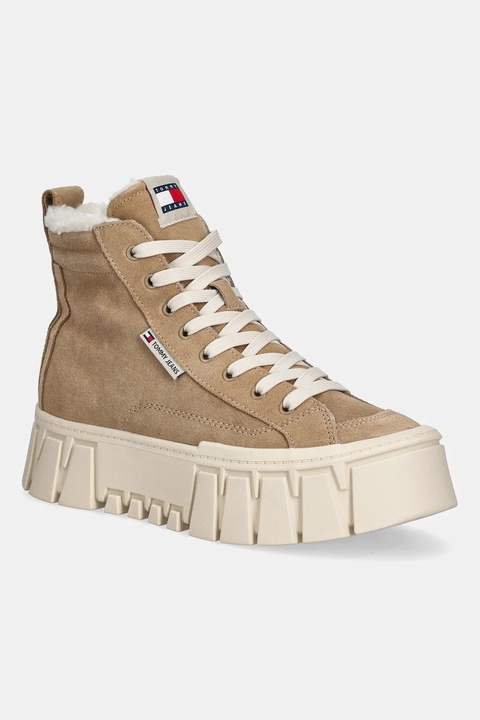 Tommy Jeans buty zamszowe TJW VULC FLATFORM SUEDE WL damskie kolor brązowy na platformie lekko ocieplone EN0EN02894 - zdjęcie produktu nr 1