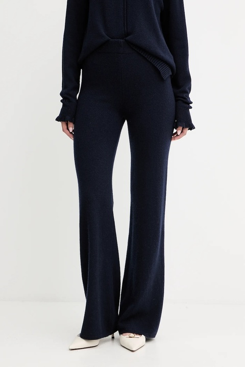 Twinset spodnie z wełną damskie kolor granatowy szerokie high waist 252TT3454 - zdjęcie produktu nr 1