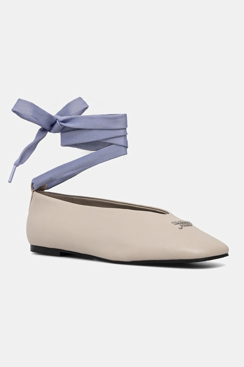 Tommy Hilfiger baleriny skórzane TJW BALLERINA WITH LACES kolor beżowy EN0EN02939 - zdjęcie produktu nr 1