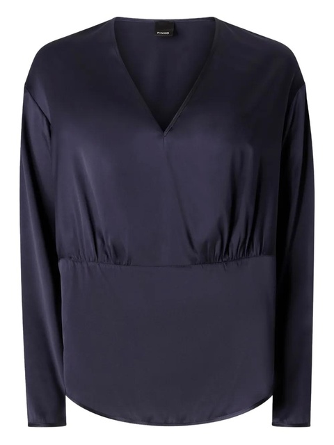 PINKO Frisella V-neck gathered blouse - Blue - zdjęcie produktu nr 1