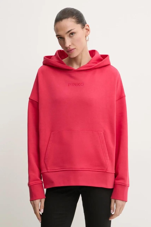 Pinko bluza bawełniana damska kolor czerwony z kapturem z aplikacją 104623 A2F9 - zdjęcie produktu nr 1