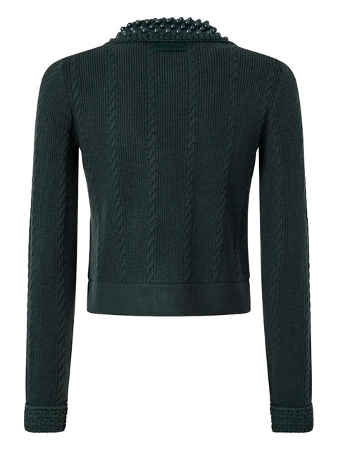 PINKO cable-knit pearl-embellished cardigan - Green - zdjęcie produktu nr 2