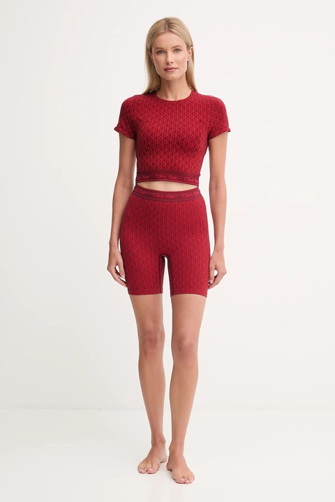 Calvin Klein Underwear szorty lounge damskie kolor bordowy wzorzyste high waist LV00QF8488 - zdjęcie produktu nr 2
