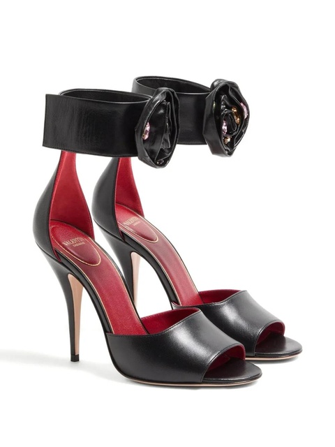 Valentino Garavani 105mm Drip Rose rose-embellished leather sandals - Black - zdjęcie produktu nr 2
