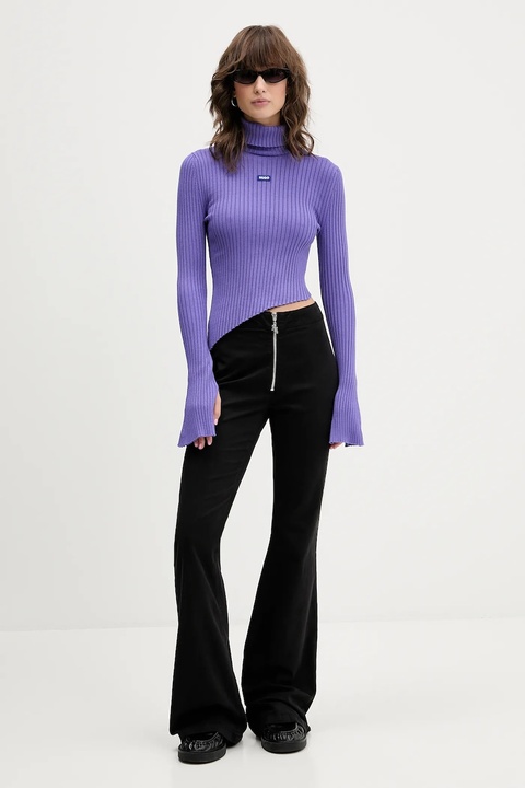 Hugo Blue spodnie damskie kolor czarny dzwony high waist 50546832 - zdjęcie produktu nr 2