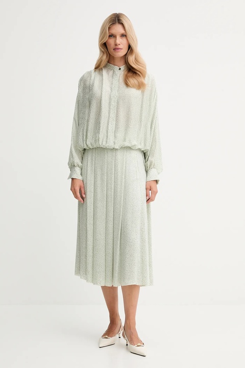 Forte Forte spódnica z domieszką jedwabiu kolor zielony midi rozkloszowana 14125.my.skirt - zdjęcie produktu nr 2