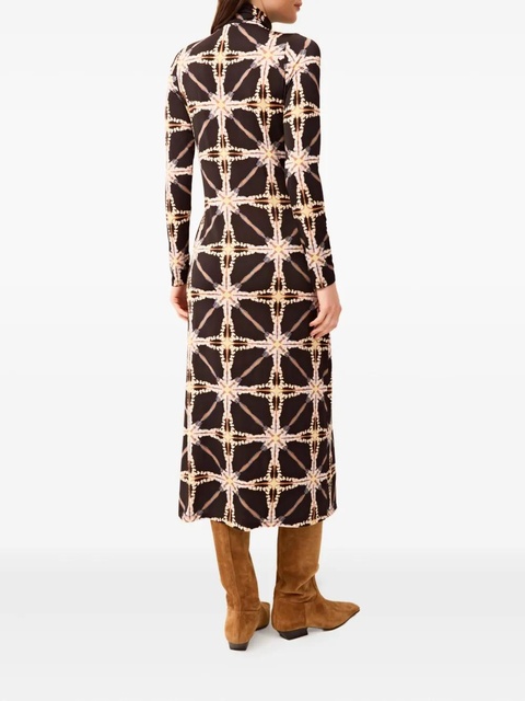 Marie Oliver Paxton long-sleeves patterned midi dress - Black - zdjęcie produktu nr 1