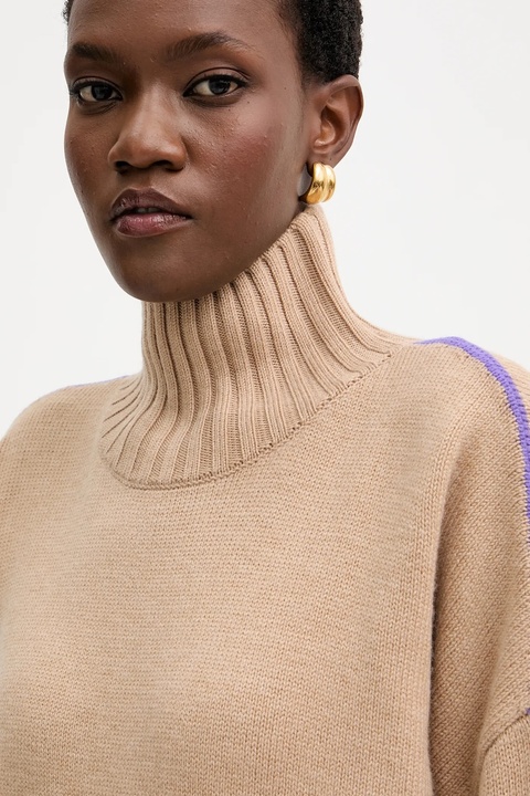 Pinko sweter wełniany damski kolor beżowy lekki z golfem 105396 A2PL - zdjęcie produktu nr 2