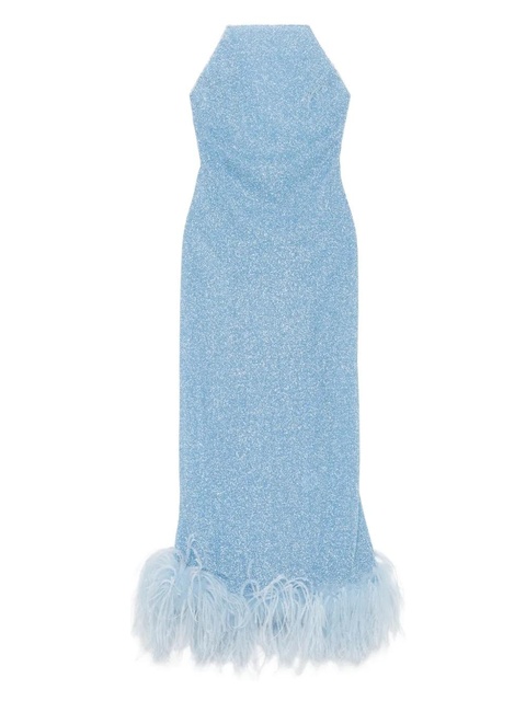 Oséree spaghetti-straps feather-trim dress - Blue - zdjęcie produktu nr 1