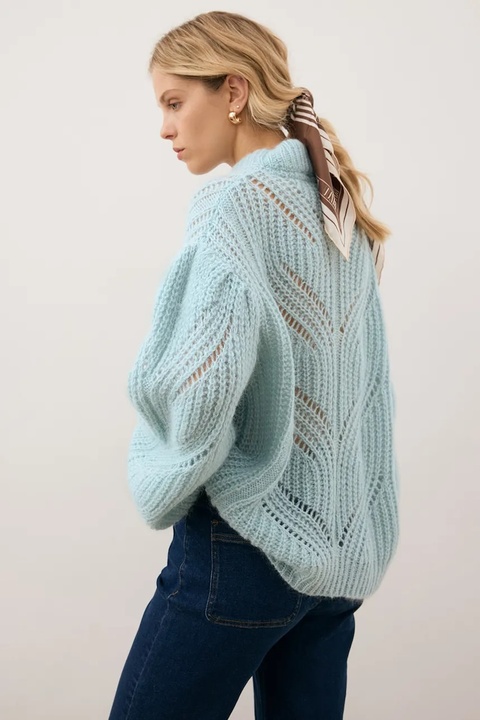 Bizuu sweter z dodatkiem wełny ROSSO damski kolor niebieski lekki z półgolfem ROSSO BŁĘKITNY - zdjęcie produktu nr 2