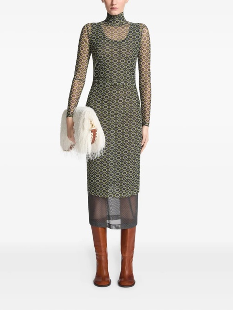 DRIES VAN NOTEN printed mesh turtleneck dress - Green - zdjęcie produktu nr 2