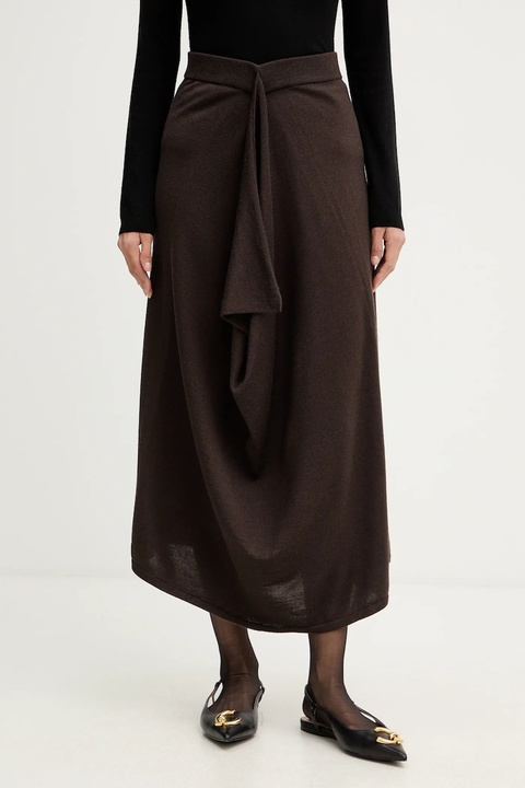 Liviana Conti spódnica wełniana kolor brązowy midi prosta L5WA28 - zdjęcie produktu nr 1