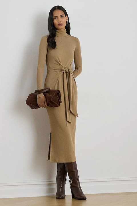 Lauren Ralph Lauren sukienka kolor beżowy midi dopasowana 200980028 - zdjęcie produktu nr 1