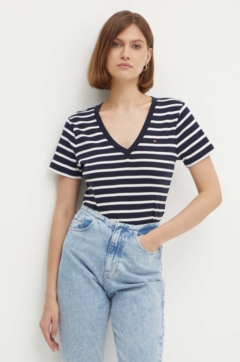 Tommy Hilfiger t-shirt bawełniany damski kolor granatowy WW0WW40584 - zdjęcie produktu nr 2
