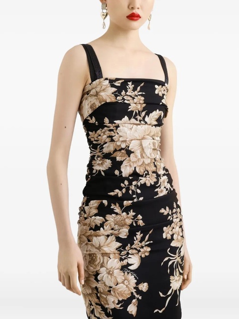 Dolce & Gabbana floral-print ruched midi dress - Black - zdjęcie produktu nr 2