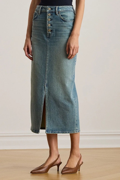 Lauren Ralph Lauren spódnica jeansowa kolor niebieski midi prosta 200P03635 - zdjęcie produktu nr 2