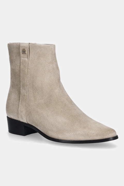 Tommy Hilfiger botki zamszowe TH SUEDE POINTY ZIP BOOTIE damskie kolor beżowy na słupku FW0FW08981 - zdjęcie produktu nr 1