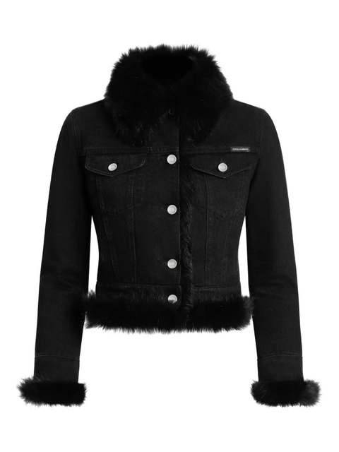 Dolce & Gabbana faux fur-trimmed denim jacket - Black - zdjęcie produktu nr 1