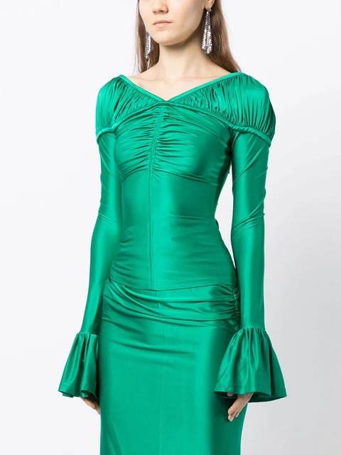 Rabanne flounce-sleeved draped top - Green - zdjęcie produktu nr 2