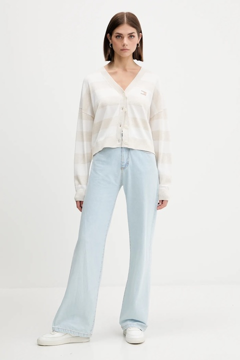 Tommy Jeans kardigan bawełniany damski kolor beżowy lekki DW0DW20968 - zdjęcie produktu nr 2