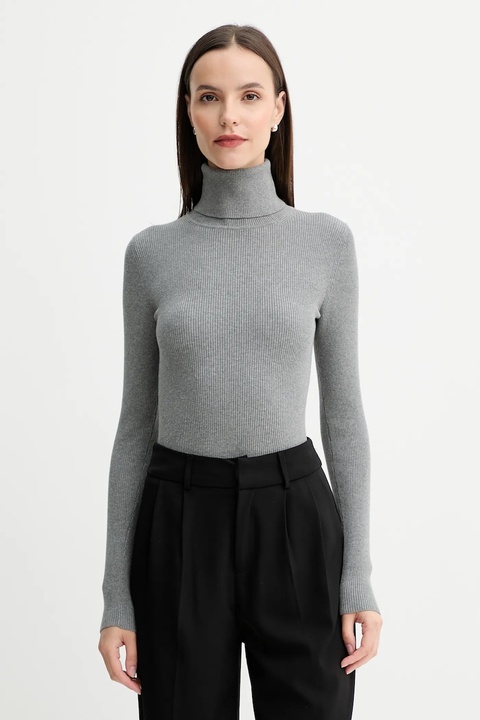 Calvin Klein Jeans sweter damski kolor szary lekki z golfem LV047D350G - zdjęcie produktu nr 1