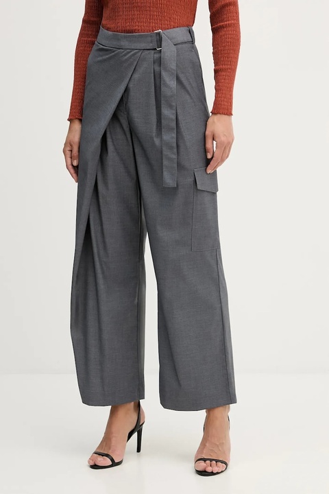 Sisley spodnie damskie kolor szary szerokie high waist 4K2KLF07K - zdjęcie produktu nr 1