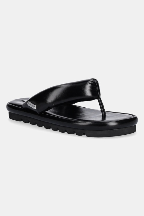 Naked Wolfe japonki skórzane Hilary damskie kolor czarny na płaskim obcasie Hilary Black Leather - zdjęcie produktu nr 1