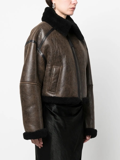 Acne Studios shearling-trim leather jacket - Brown - zdjęcie produktu nr 2