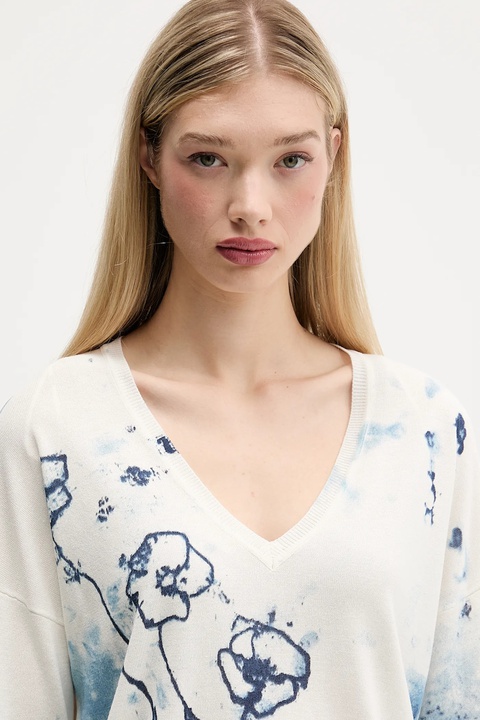 Desigual sweter z domieszką lnu HELSINKI damski kolor beżowy lekki 25SWJF33 - zdjęcie produktu nr 2