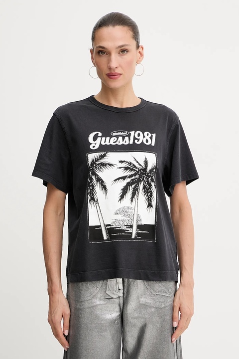 Guess t-shirt bawełniany damski kolor czarny W5YI17 I3Z14 - zdjęcie produktu nr 1
